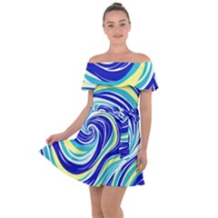 Pattern Design Swirl Watercolor Art Off Shoulder Velour Dress