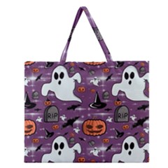 Pumpkin Ghost Witch Hat Halloween Sketch Holiday Zipper Large Tote Bag