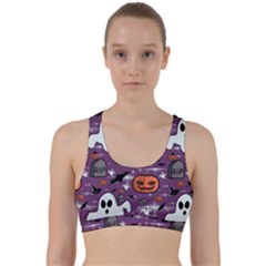 Pumpkin Ghost Witch Hat Halloween Sketch Holiday Back Weave Sports Bra