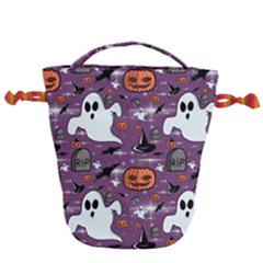 Pumpkin Ghost Witch Hat Halloween Sketch Holiday Drawstring Bucket Bag