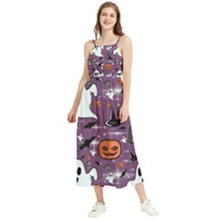 Pumpkin Ghost Witch Hat Halloween Sketch Holiday Boho Sleeveless Summer Dress