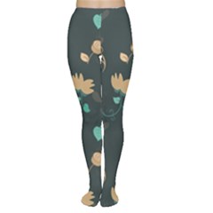 Flowers Leaves Pattern Seamless Green Background Tights