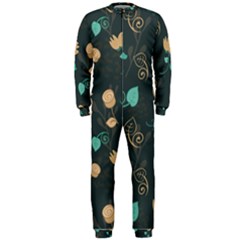 Flowers Leaves Pattern Seamless Green Background Onepiece Jumpsuit (men) by Ravend