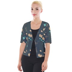 Flowers Leaves Pattern Seamless Green Background Cropped Button Cardigan