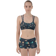 Flowers Leaves Pattern Seamless Green Background Perfect Fit Gym Set