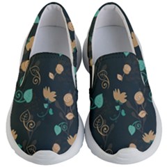 Flowers Leaves Pattern Seamless Green Background Kids Lightweight Slip Ons