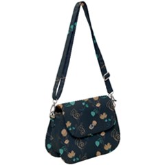 Flowers Leaves Pattern Seamless Green Background Saddle Handbag