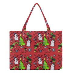 Santa Snowman Gift Holiday Christmas Cartoon Medium Tote Bag by Ravend