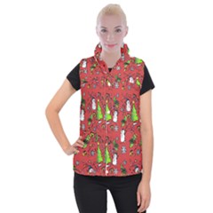 Santa Snowman Gift Holiday Christmas Cartoon Women s Button Up Vest