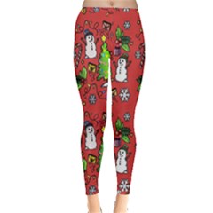 Santa Snowman Gift Holiday Christmas Cartoon Inside Out Leggings