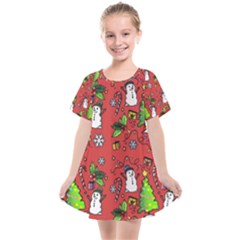 Santa Snowman Gift Holiday Christmas Cartoon Kids  Smock Dress