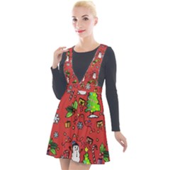 Santa Snowman Gift Holiday Christmas Cartoon Plunge Pinafore Velour Dress