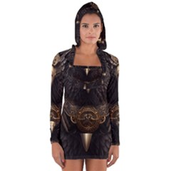 Eagle Ornate Pattern Feather Texture Long Sleeve Hooded T-shirt by Ravend