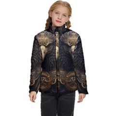 Eagle Ornate Pattern Feather Texture Kids  Puffer Bubble Jacket Coat by Ravend