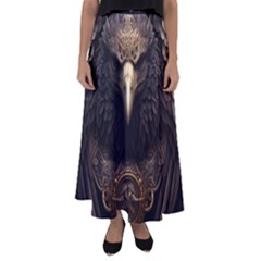 Eagle Ornate Pattern Feather Texture Flared Maxi Skirt by Ravend