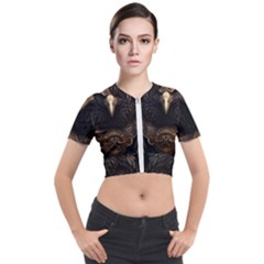 Eagle Ornate Pattern Feather Texture Short Sleeve Cropped Jacket