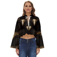 Eagle Ornate Pattern Feather Texture Boho Long Bell Sleeve Top by Ravend