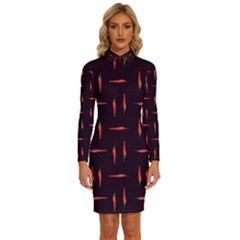 Hot Peppers Long Sleeve Shirt Collar Bodycon Dress by SychEva