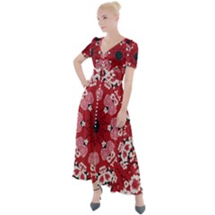 Traditional Cherry Blossom  Button Up Short Sleeve Maxi Dress