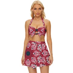 Traditional Cherry Blossom  Vintage Style Bikini Top And Skirt Set 