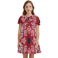 Traditional Cherry Blossom  Kids  Bow Tie Puff Sleeve Dress