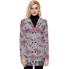 Traditional Cherry Blossom On A Gray Background Button Up Hooded Coat  by Kiyoshi88