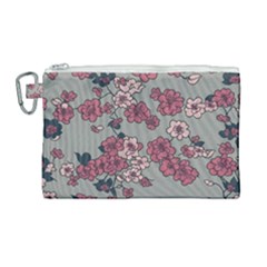 Traditional Cherry Blossom On A Gray Background Canvas Cosmetic Bag (large)