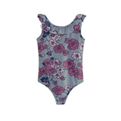 Traditional Cherry Blossom On A Gray Background Kids  Frill Swimsuit by Kiyoshi88