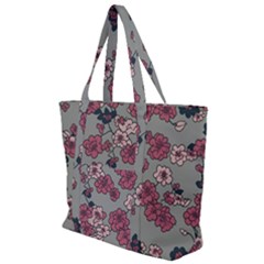 Traditional Cherry Blossom On A Gray Background Zip Up Canvas Bag by Kiyoshi88