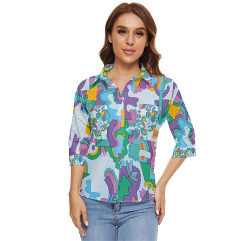 Pattern Hotdogtrap Women s Quarter Sleeve Pocket Shirt by Salman4z