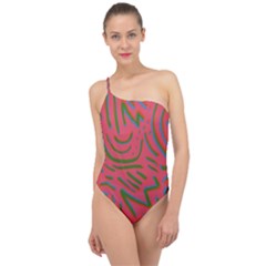 Pattern Saying Wavy Classic One Shoulder Swimsuit by Salman4z