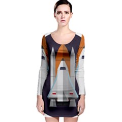 Rocket Space Universe Spaceship Long Sleeve Bodycon Dress