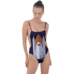 Rocket Space Universe Spaceship Tie Strap One Piece Swimsuit by Salman4z