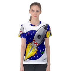 Rocket Ship Launch Vehicle Moon Women s Sport Mesh Tee