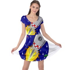 Rocket Ship Launch Vehicle Moon Cap Sleeve Dress by Salman4z