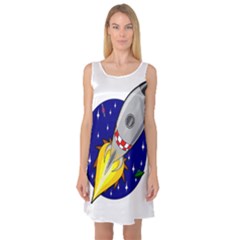 Rocket Ship Launch Vehicle Moon Sleeveless Satin Nightdress by Salman4z