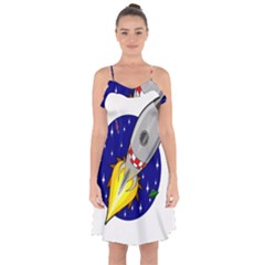 Rocket Ship Launch Vehicle Moon Ruffle Detail Chiffon Dress by Salman4z