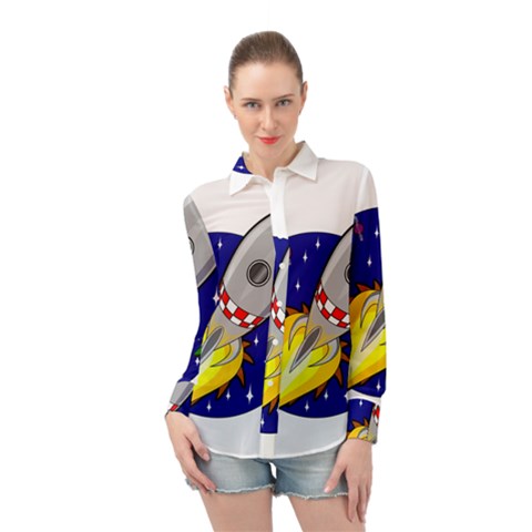 Rocket Ship Launch Vehicle Moon Long Sleeve Chiffon Shirt by Salman4z