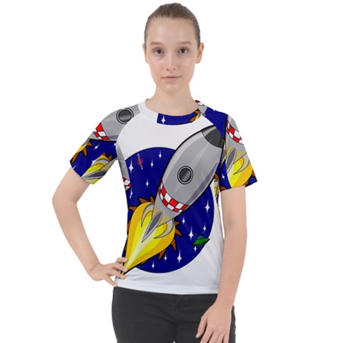 Rocket Ship Launch Vehicle Moon Women s Sport Raglan Tee by Salman4z