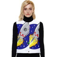 Rocket Ship Launch Vehicle Moon Women s Short Button Up Puffer Vest by Salman4z