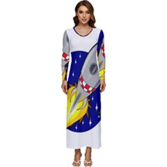 Rocket Ship Launch Vehicle Moon Long Sleeve Longline Maxi Dress by Salman4z