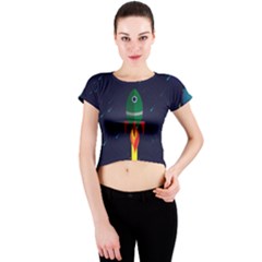 Rocket Halftone Astrology Astronaut Crew Neck Crop Top by Salman4z