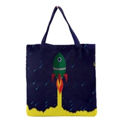 Rocket Halftone Astrology Astronaut Grocery Tote Bag by Salman4z