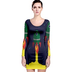 Rocket Halftone Astrology Astronaut Long Sleeve Bodycon Dress