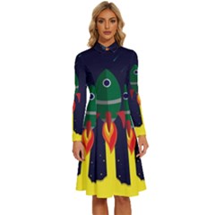 Rocket Halftone Astrology Astronaut Long Sleeve Shirt Collar A-line Dress by Salman4z