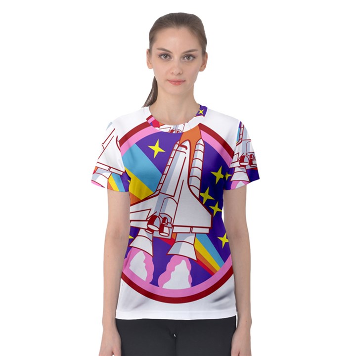 Badge Patch Pink Rainbow Rocket Women s Sport Mesh Tee