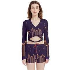 Skyscraper Town Urban Towers Velvet Wrap Crop Top And Shorts Set by Salman4z