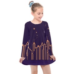 Skyscraper Town Urban Towers Kids  Long Sleeve Dress by Salman4z