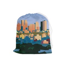 City Buildings Urban Dawn Drawstring Pouch (large)