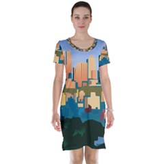 City Buildings Urban Dawn Short Sleeve Nightdress by Salman4z